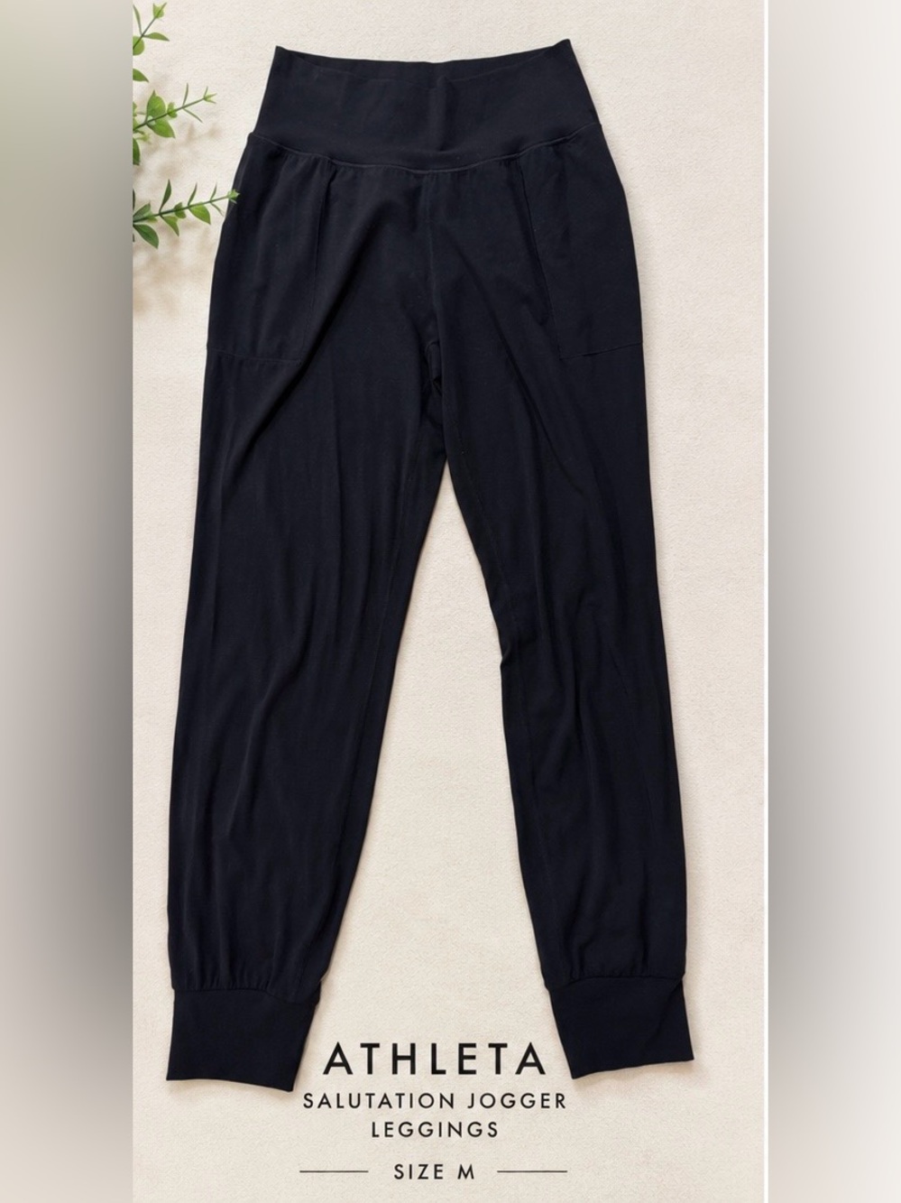 Athleta Salutation Jogger Leggings Black Medium Powervita High Rise Pocket